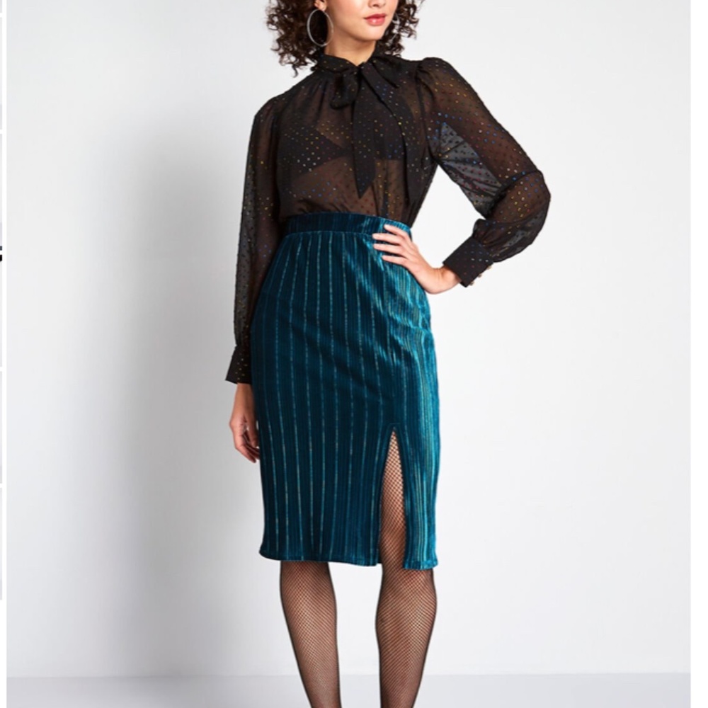 Modcloth Teal Velvet Skirt